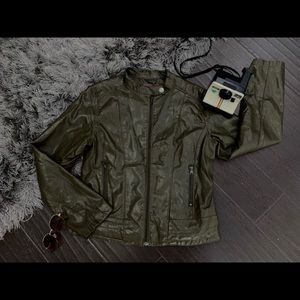 olive green leather jacket